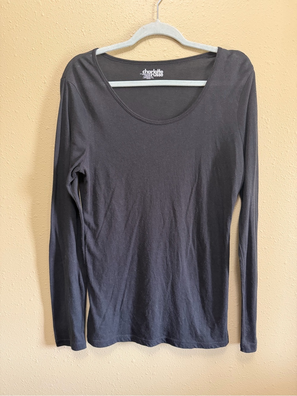 Charlotte Russe Black Long Sleeve Scoop Neck Top